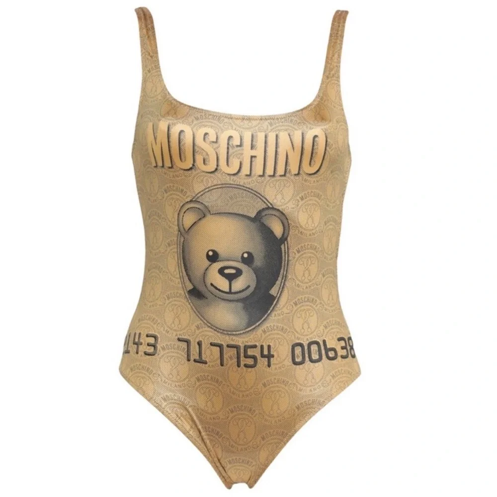 New! MOSCHINO Logo Bear Toy Scoop Open Back One Piece Swimsuit - Picture 2 of 7